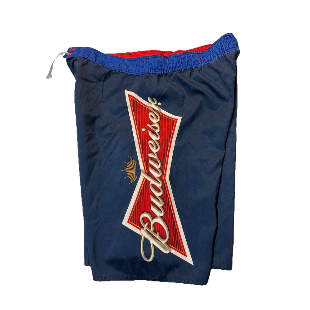 Budweiser Swim Trunks Mens Size 34 Blue Board Shorts Beer Logo Y2K Swimwear